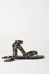 GANNI LEOPARD-PRINT SHELL AND LEATHER SANDALS