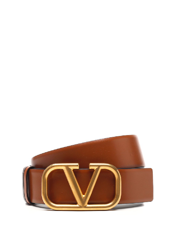 Valentino Garavani Vlogo Buckle Reversible Leather Belt In Brown | ModeSens