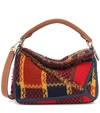 LOEWE PUZZLE SMALL LEATHER-TRIMMED TARTAN BAG,P00478982