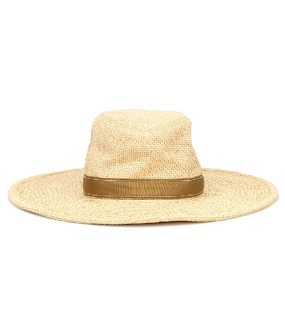 Chloé Leather-trimmed Woven Hat In Neutrals