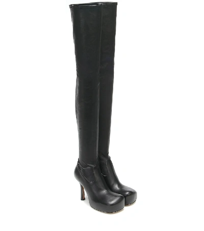 Bottega Veneta Bv Bold Square-toe Leather Over-the-knee Boots In Black
