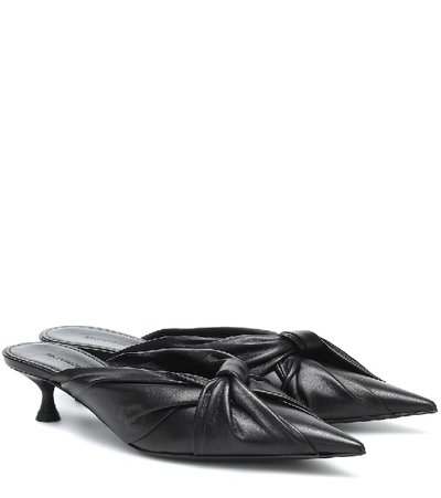 Balenciaga Drapy Lambskin Mules With Knot Detail In Black