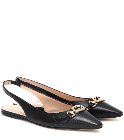 Gucci Leather Zumi Slingback Ballet Flats In Black