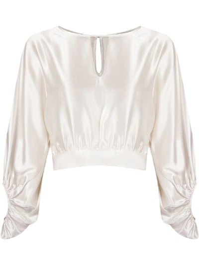 Martha Medeiros Billowing Sleeves Crop Blouse In White