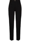 Ferragamo High Waist Jersey Trousers With Jewel Button In Black