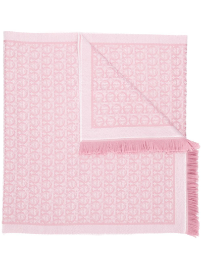 Ferragamo Gancini Jacquard Knitted Scarf In Pink