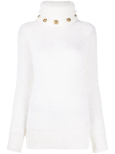 Balmain Knitted Turtleneck Jumper In White