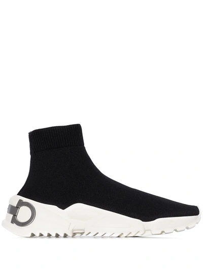 Ferragamo Custom Tread Sock Sneaker In Black,white