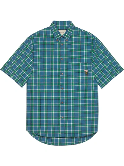 Gucci Check Cotton Shirt With Piglet In 4222 Blutgr