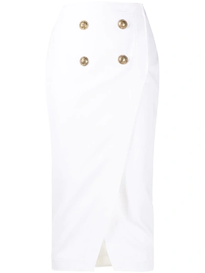 Balmain Front Slit Pencil Skirt In White