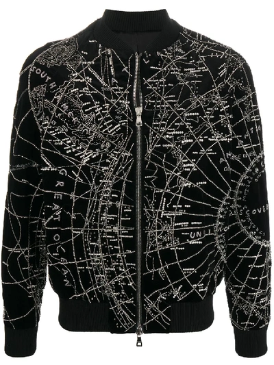Balmain Embroidered Velvet Bomber Jacket In Black