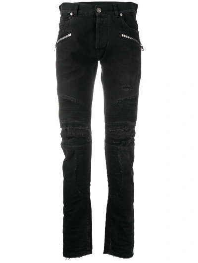 Balmain Dark Wash Tapered Fit Cargo Jeans 17cm In Black