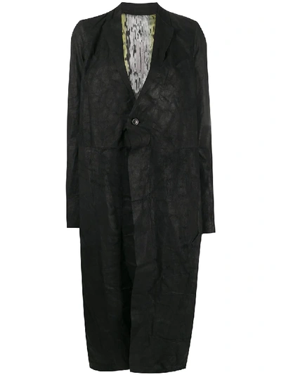 Rick Owens Long Lambskin Coat In Black