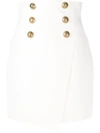 Balmain Short High-waist Buttoned Wrap Skirt In White