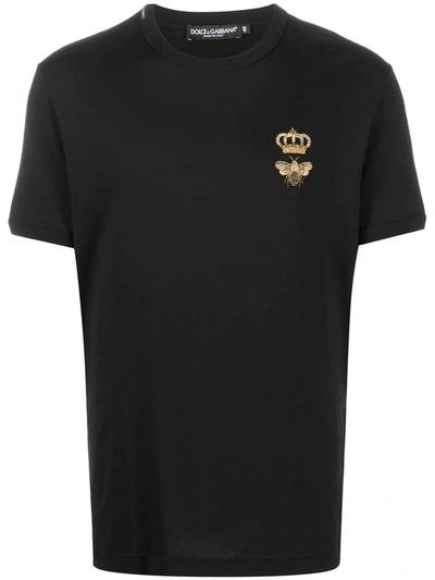 Dolce & Gabbana Crown And Bee Embroidered Crew Neck T-shirt In Black