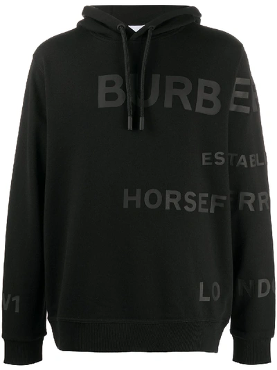 Burberry Logo Print Cotton Sweatshirt Hoodie In Black