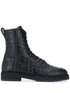 Fendi Logo-embossed Leather Ankle Boots In Black