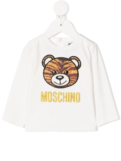 Moschino Babies' Teddy 虎纹t恤 In White
