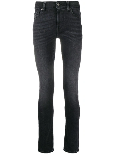 7 For All Mankind Mid-rise Slim-fit Jeans In Black