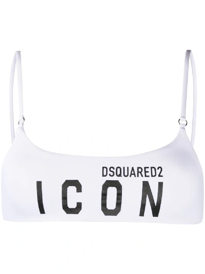 Dsquared2 Logo Print Bandeau Bikini Top In White
