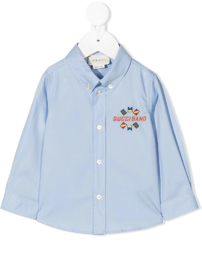 Gucci Babies'  Band Embroidery Button-down Shirt In Blue