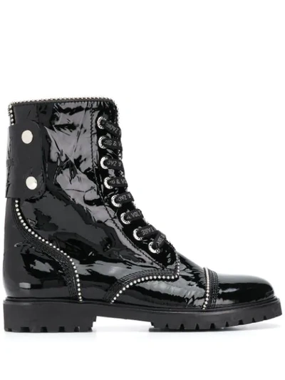 Zadig & Voltaire Women's Joe Stud Piping Wrinkled Patent Leather Ranger Boots In Black