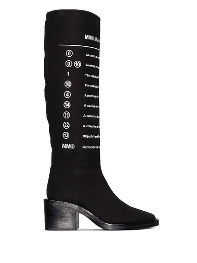 Mm6 Maison Margiela Text 75mm Knee-high Boots In Black