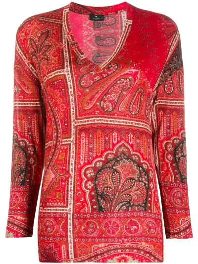 Etro Paisley Print Long-sleeved T-shirt In Red
