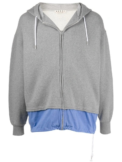 Marni Contrast Zip-up Hoodie In Grey