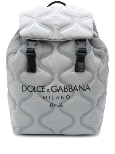 Dolce & Gabbana Palermo Tecnico Neoprene Backpack With Logo Print In Grey