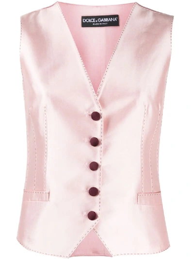 Dolce & Gabbana Silk Waistcoat With Contrast Buttons In Pink