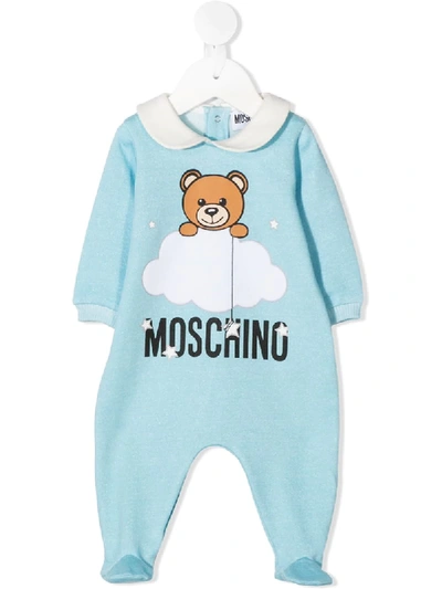 Moschino Teddy Print Cotton Babygrow In Heavenly