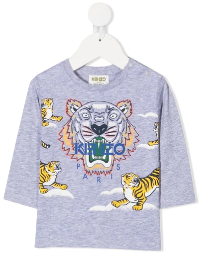 Kenzo Babies' Logo Print Long Sleeve T-shirt In Grey