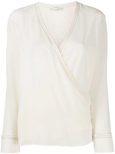 Etro Wrap Front Long-sleeved Blouse In Neutrals