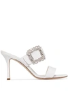 Manolo Blahnik Gable Jewel 90 Double Strap Sandals In White