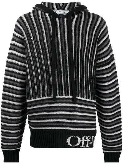 Off-white Striped Knitted Hoodie In Black