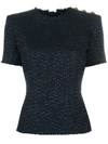 Balmain Three Button Shoulder Tweed Top In Blue