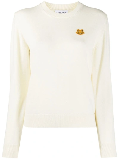 Kenzo Tiger Badge Wool Jumper In White