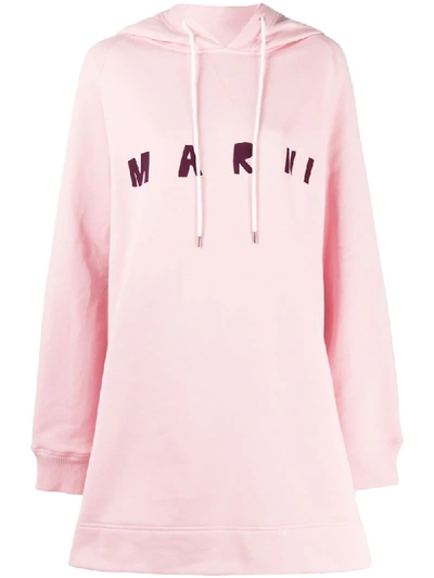 Marni Logo印花纯棉平纹针织卫衣裙 In Pink