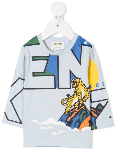 Kenzo Babies' Tiger Logo Long-sleeved T-shirt (6-36 Months) In Blue