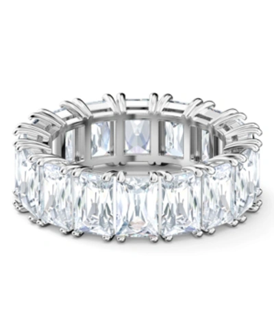 SWAROVSKI SILVER-TONE BAGUETTE-CRYSTAL WIDE RING