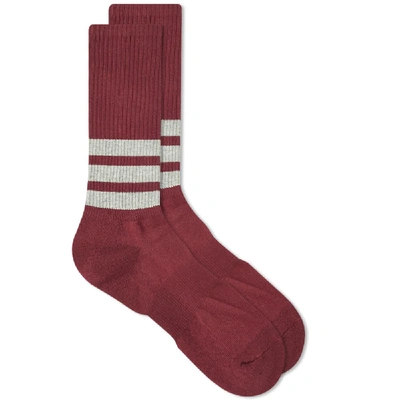 Anonymous Ism Organic Cotton 3 Stripe Crew Sock In Burgundy