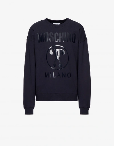 Moschino Cotton Sweatshirt With Double Question Mark Print In Fuchsia