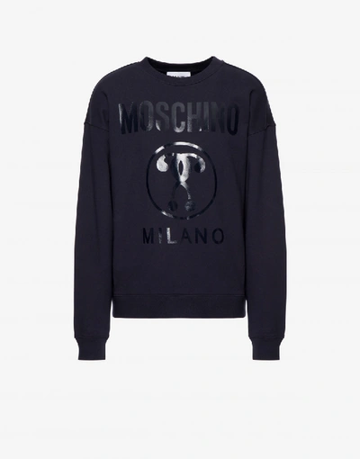 Moschino Cotton Sweatshirt With Double Question Mark Print In Blue