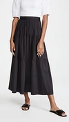 Staud Sea Tiered Stretch-cotton Poplin Midi Skirt In Black