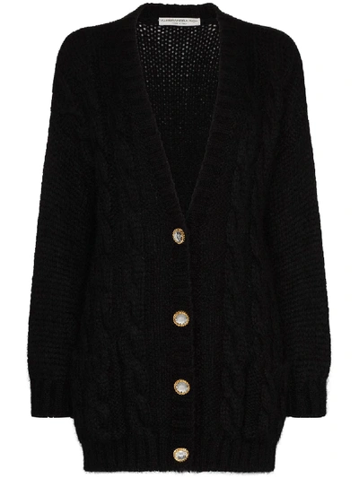 Alessandra Rich Long Sleeve Cable Knit Cardigan In Black