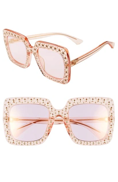 Gucci 52mm Crystal Embellished Square Sunglasses In Light Pink W/ Star Crystals