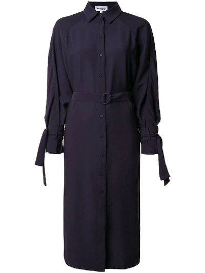 Kenzo Belted Shirt Dress With Cape Detail In Blue