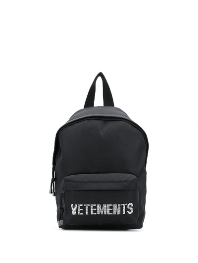 Vetements Logo Crystal Embellished Backpack In Black
