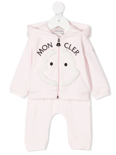 Moncler Babies' Logo Print Hooded Tracksuit Set In Pink